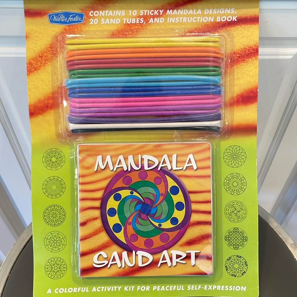 New Mandala Sand Art Colorful Activity Kit w/ 10 Sticky Designs & 20 Sand Tubes